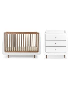 SnuzKot Skandi Set 2u1 - Krevetić + komoda za prematanje - White/Walnut